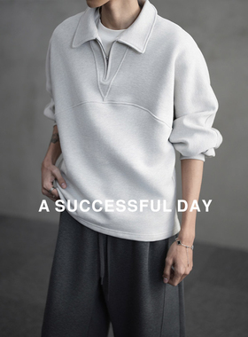 ASSDY|100%12针精梳棉/8针磨毛抓绒/双层翻领春季男士半拉链卫衣