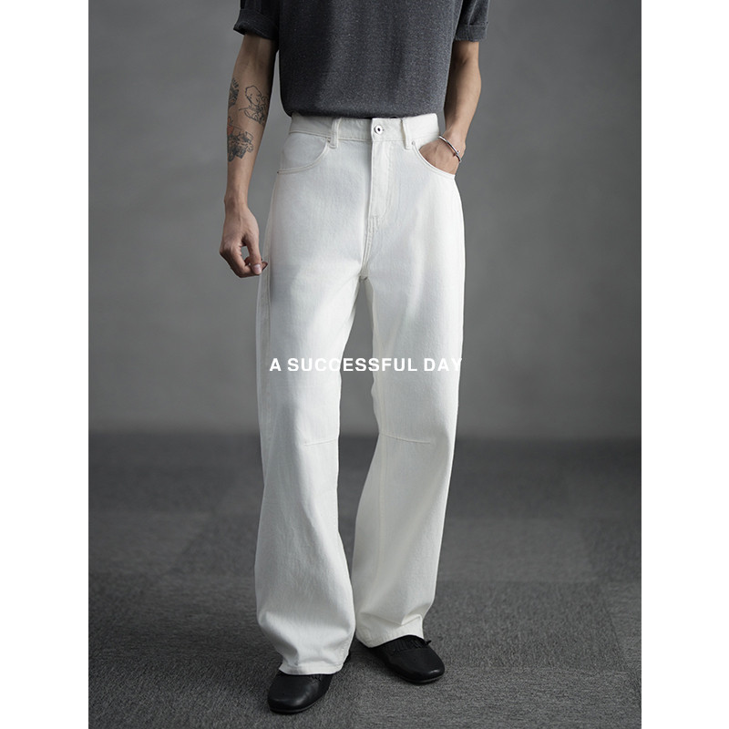 ASSDY|100%长绒棉/原生肌理×匠心织造/春夏季白色直筒牛仔裤男潮