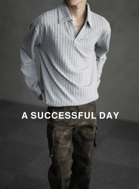 ASSDY|双股绞花坑条肌理/春秋季极简老钱风POLO衫男士长袖T恤潮牌