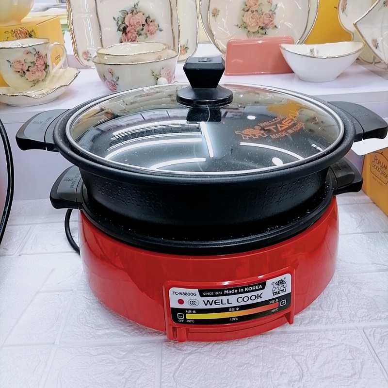 韩国TAEYU原装进口麦饭石涮烤分体多功能火锅鸳鸯烧烤肉盘乌龟锅