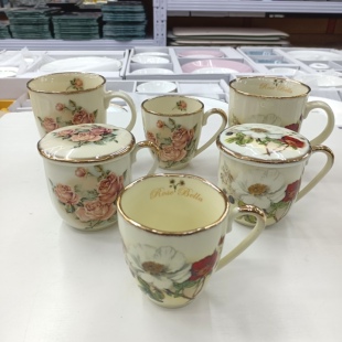 杯子韩国原装进口queen rose陶瓷镶金边水杯子喝茶釉上彩女皇玫瑰
