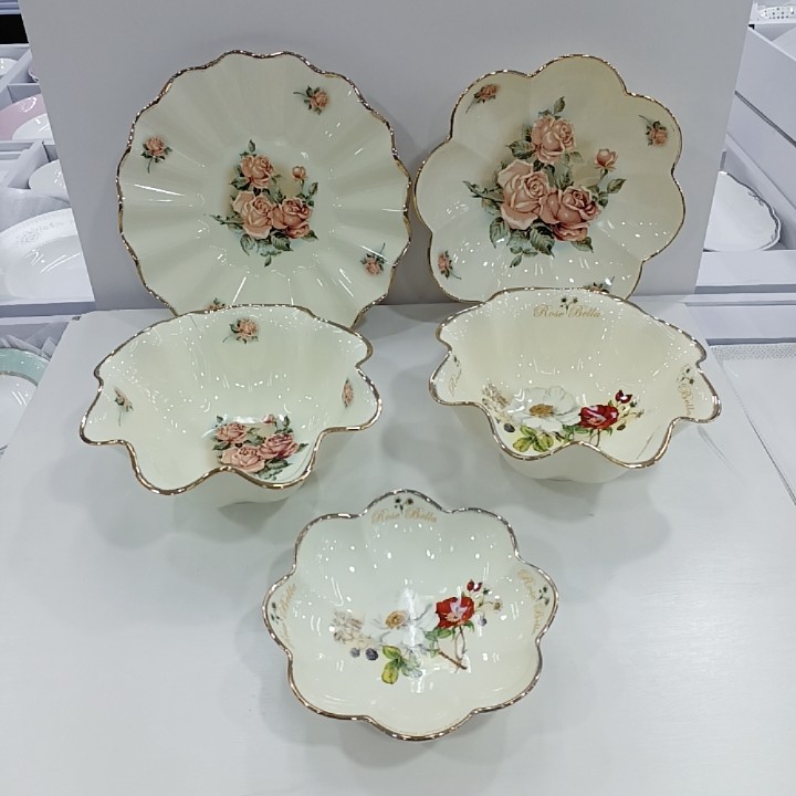 韩国原装女皇玫瑰镶金边陶瓷盘子