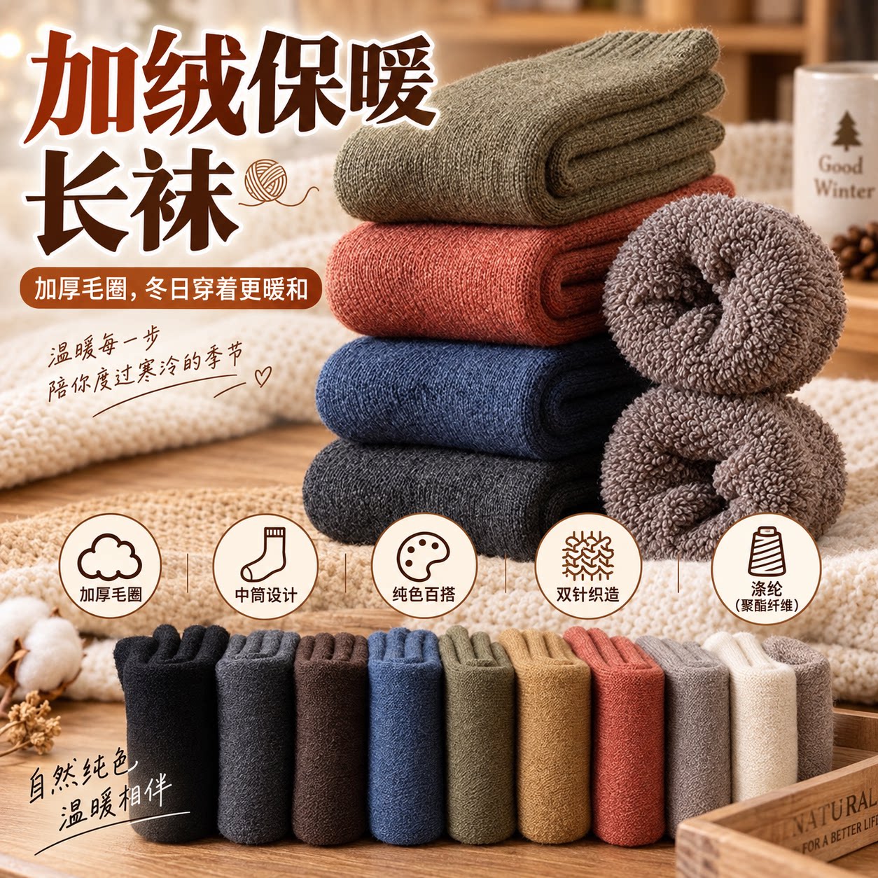 加厚毛圈袜加绒羊毛袜中筒袜男女