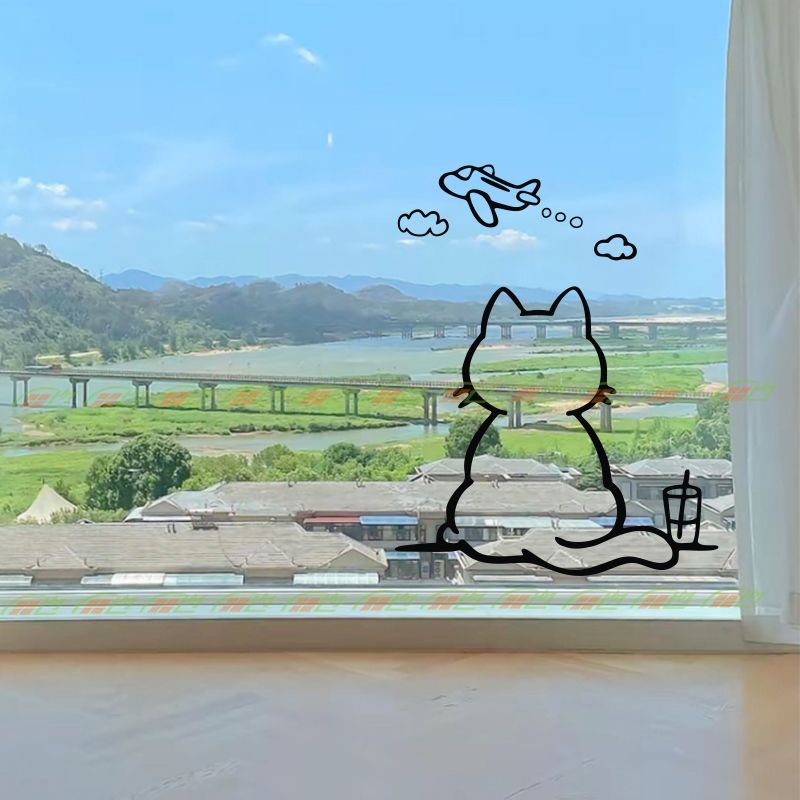 猫咪阳台玻璃门窗花装饰贴纸