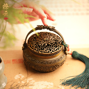 古风缠枝纯铜暖手炉家用檀香薰香炉室内冬日手提烧炭取暖手炉彷古