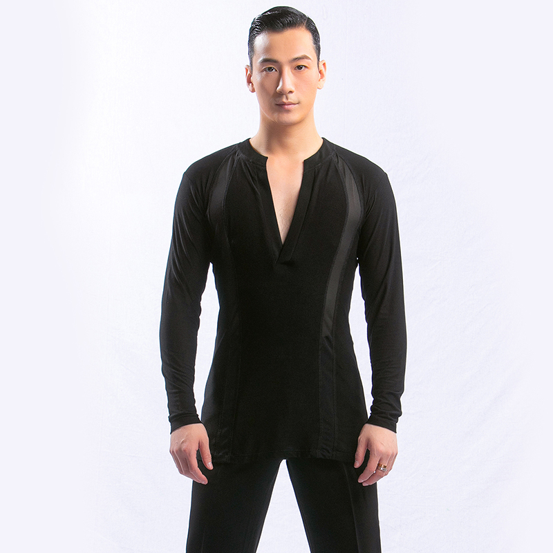 NY191东鑫舞服V领收腰T恤男拉丁修身上衣拉丁练功服舞蹈健身服