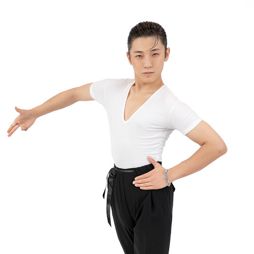 东鑫短袖V领白T恤上衣练功舞蹈服