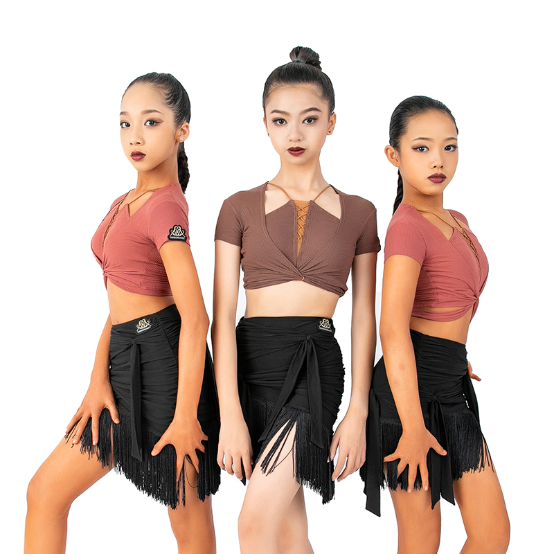 东鑫拉丁舞带胸垫假两件短上衣