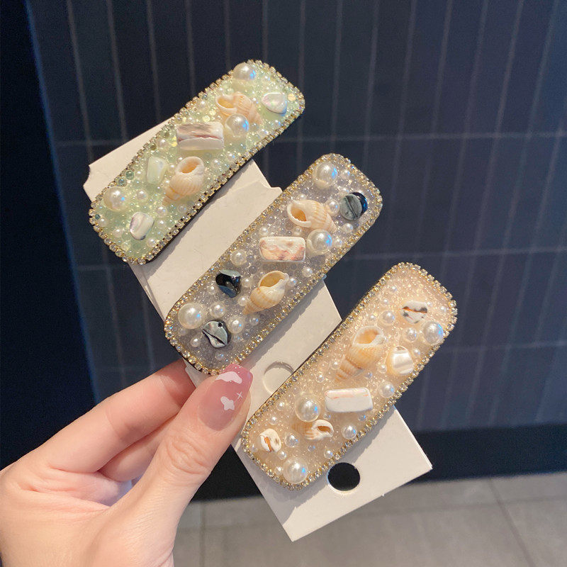 海洋风发夹珍珠水钻BB夹网红少女边夹后脑勺碎发卡一字夹气质发饰