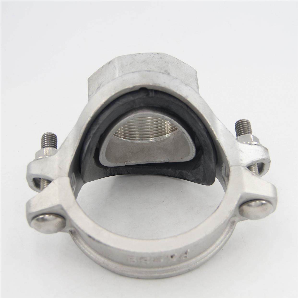 304不锈钢消防机械三通沟槽式丝接内丝抱箍水管开孔卡箍管件*