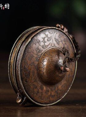 佛具用品居家供具紫铜手工雕花铃钹碰钟保护收藏套子 碰铃收纳盒