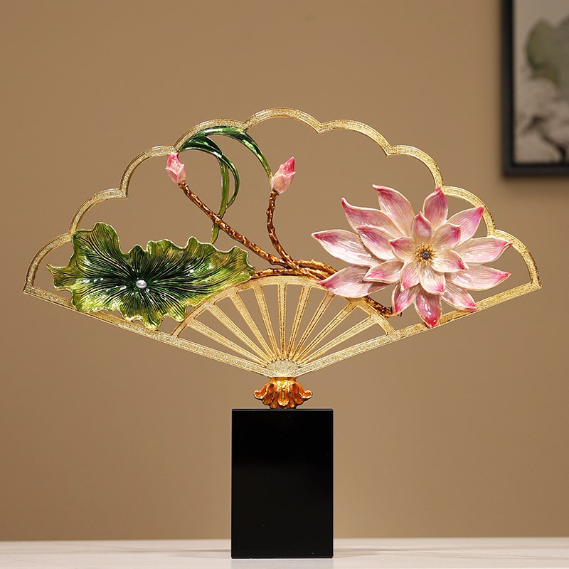 新中式荷花摆件和气生财珐琅彩客厅电视酒柜M博古架国风装饰工艺