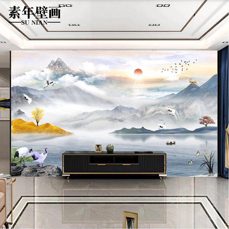 2023新款电视墙背景墙贴自粘壁纸客厅沙发装饰壁画3d贴画山水墙布