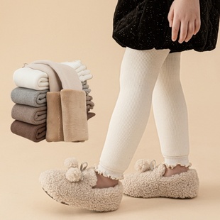 宝宝加绒打底裤 子女童保暖外穿儿童白色不连袜 秋冬加厚大PP婴儿裤