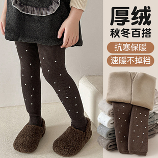 袜 外穿婴儿加绒打底裤 宝宝连裤 袜秋冬加厚轻奢满钻女童洋气保暖裤