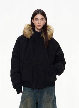 冬季美式毛领加厚派克服男女白鸭绒保暖工装羽绒服情侣外套潮