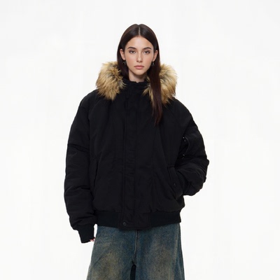 冬季美式毛领加厚派克服男女白鸭绒保暖工装羽绒服情侣外套潮