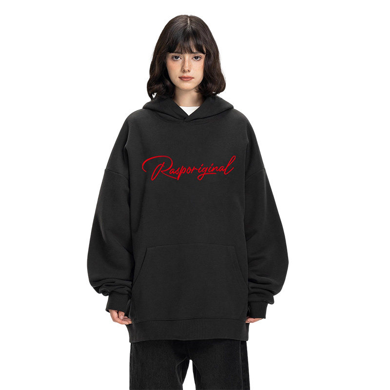 RASP花体LOGO正面印花连帽卫衣秋冬季美式高街情侣长袖上衣帽