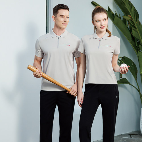 moggon千足龙品牌2025春夏装新款翻领半拉链商务T恤