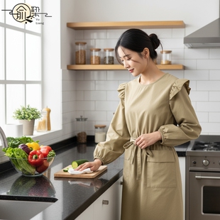 防泼水长袖罩衣公主裙围裙家用厨房做饭女时尚韩版美甲花店工作服