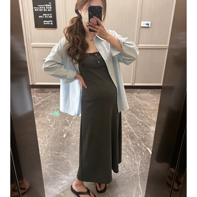 孕妇吊带裙夏季新款宽松显瘦中长款连衣裙时尚洋气时髦外穿两件套