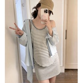 夏新款 韩版 条纹背心打底衫 显瘦休闲衬衫 百搭外穿 女春秋款 孕妇套装