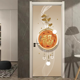 门贴纸木门翻新自粘整张防火门中式幸运鹿福字卧室入户门装饰贴画
