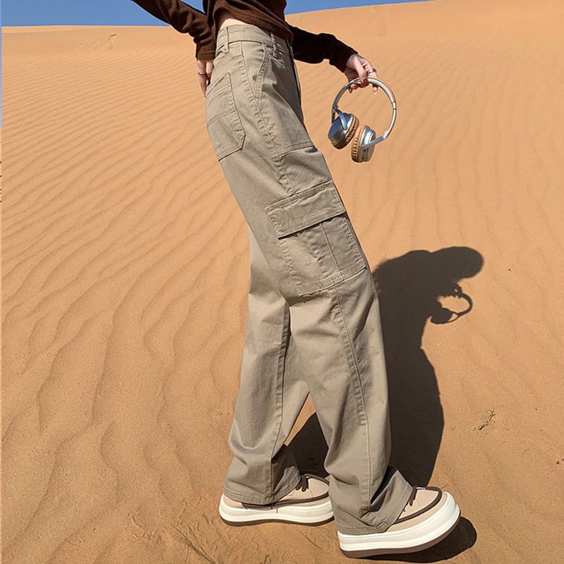 美式窄版工装休闲裤女小个子宽松显高显瘦高腰百搭洋气小众直筒裤