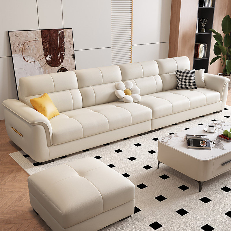 现代轻奢真皮客厅沙发小户型农村自建房直排简约猫抓皮贵妃经济型