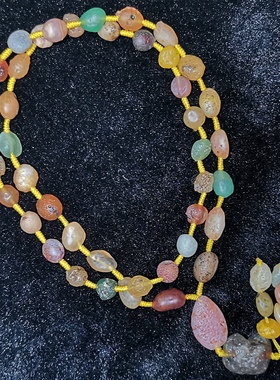 手工项链 锁骨链 毛衣链天然阿拉善戈壁玛瑙原石玉髓小糖豆多彩珠