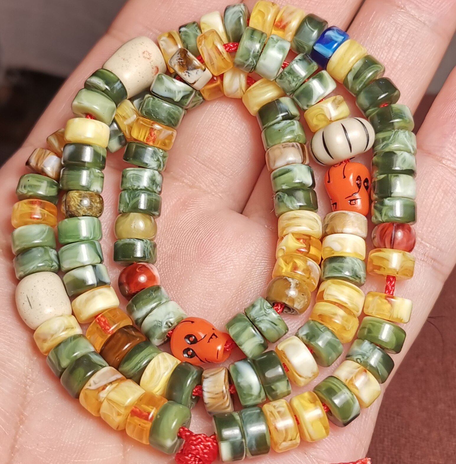西藏文玩7mm花蜡色料器树脂锁骨链手链一物一图男女可垫片隔片diy