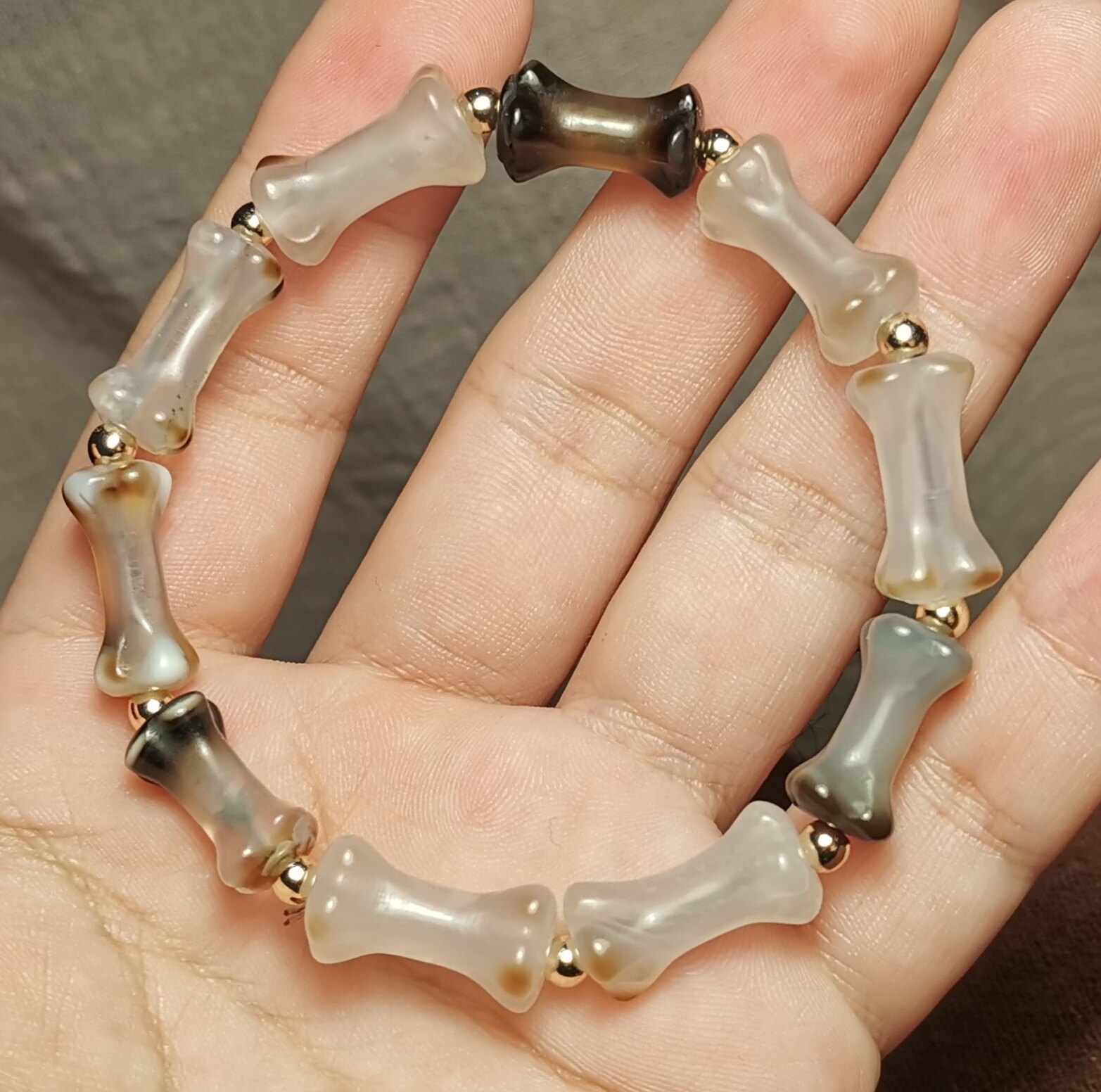 藏系文玩长16~18mm透明玛瑙竹节骨佛珠手链手串一物一图随身佩戴
