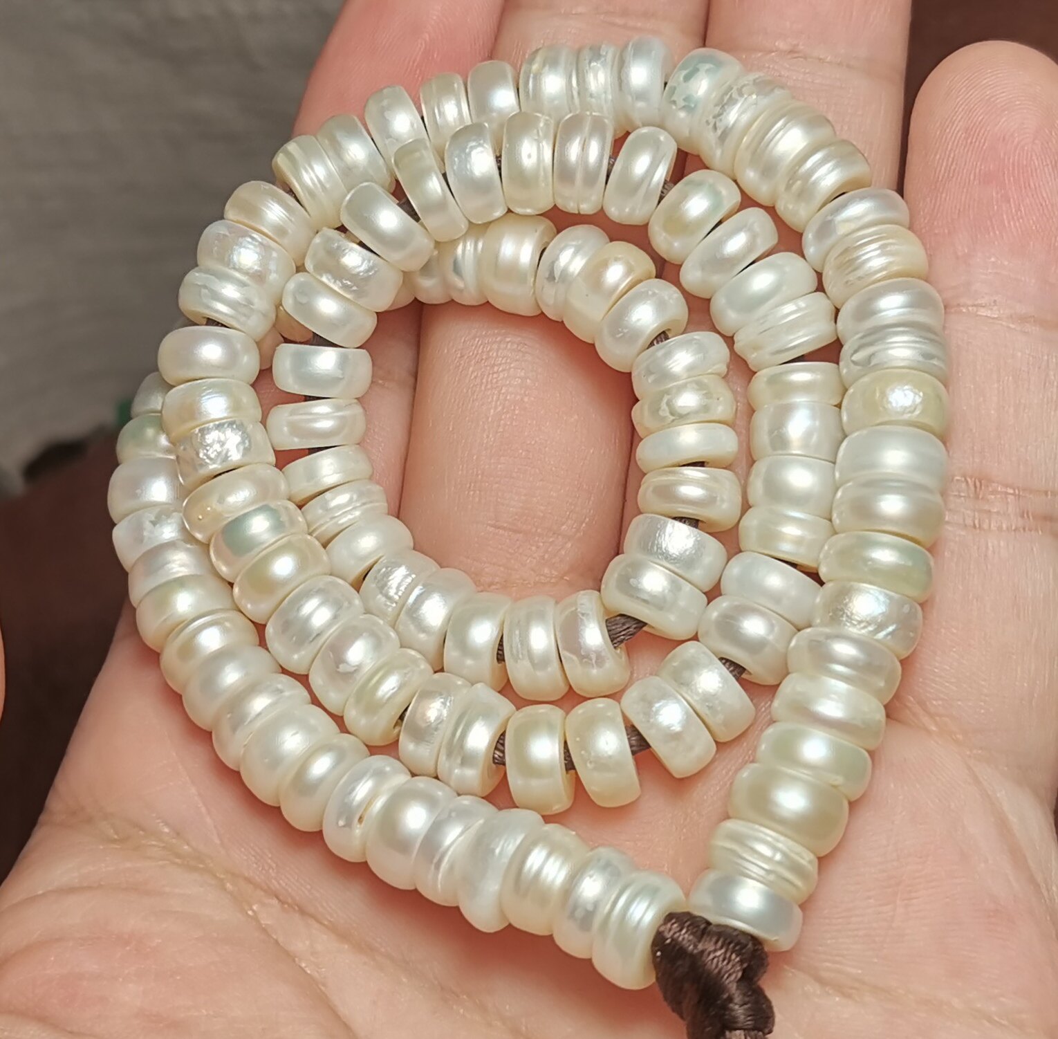 藏系文玩7.8mm白珍珠原生态生长纹手工切片隔片垫片手链一物一图