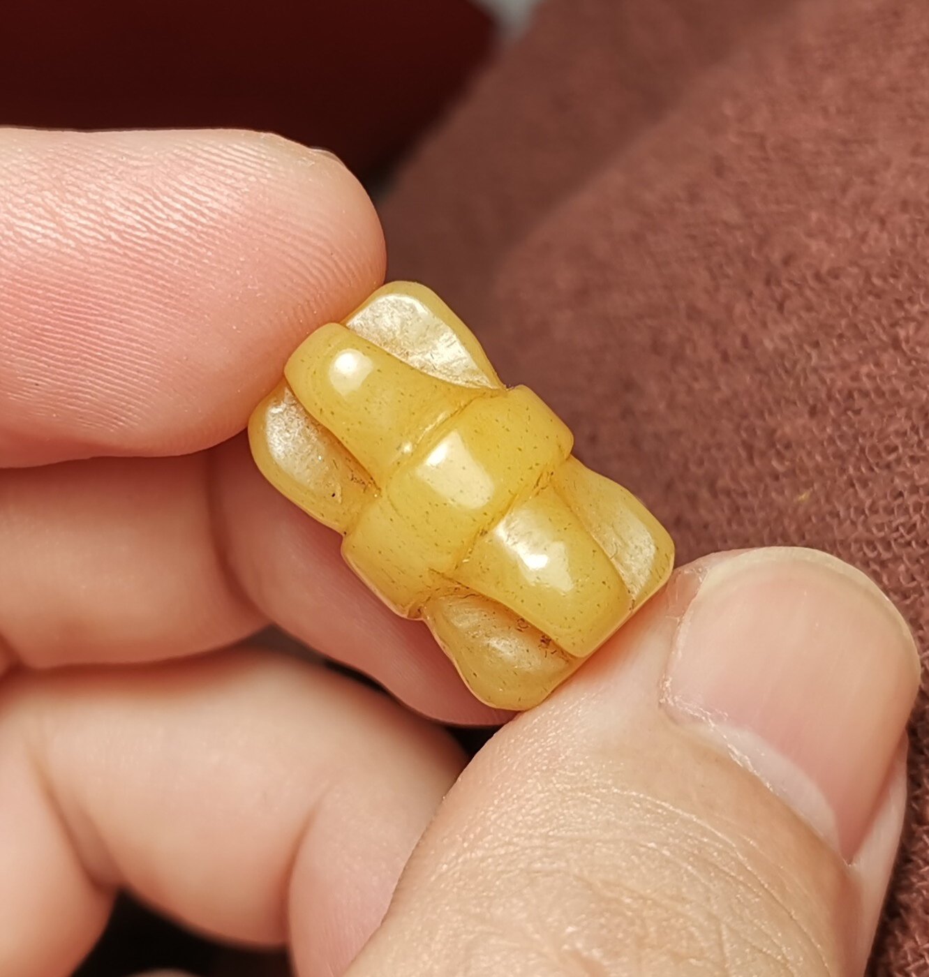 西藏文玩12*20mm黄透色牦牛骨玉化灵骨一物一图金刚杵佩珠腰珠diy