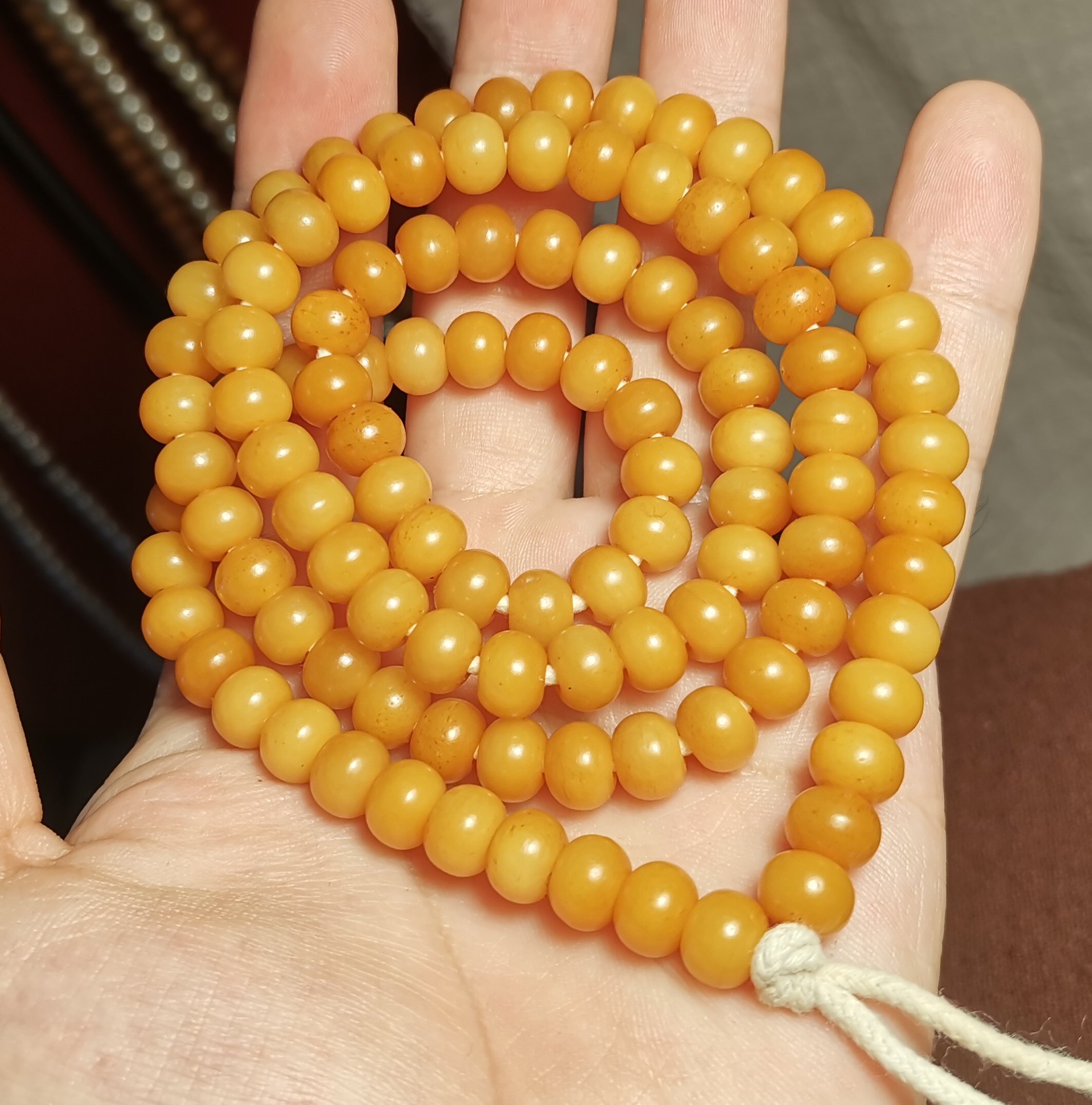 古玩珠8mm蜡黄色牦牛骨玉化灵骨苹果圆珠锁骨链手持念珠一物一图