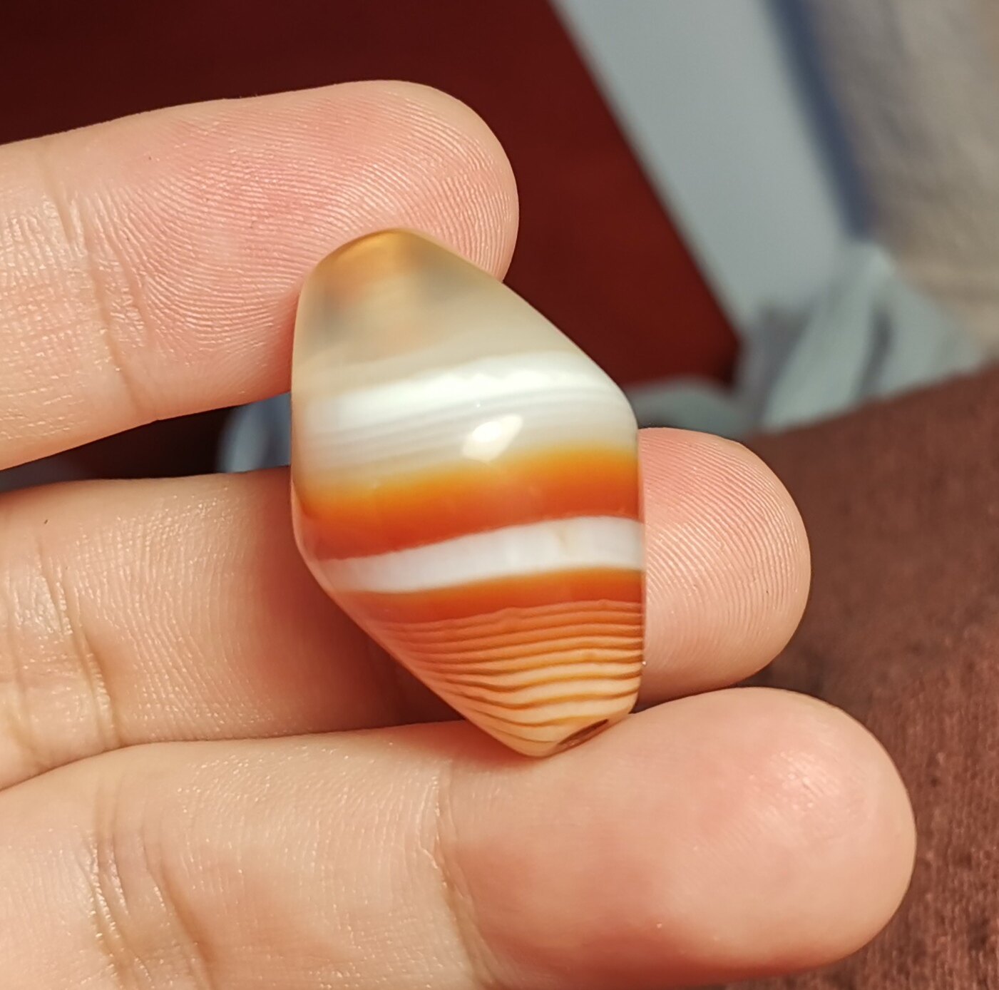 西藏文玩20*30mm三纹缠丝玛瑙玉髓一物一图锁骨链吊坠顶珠饰品珠