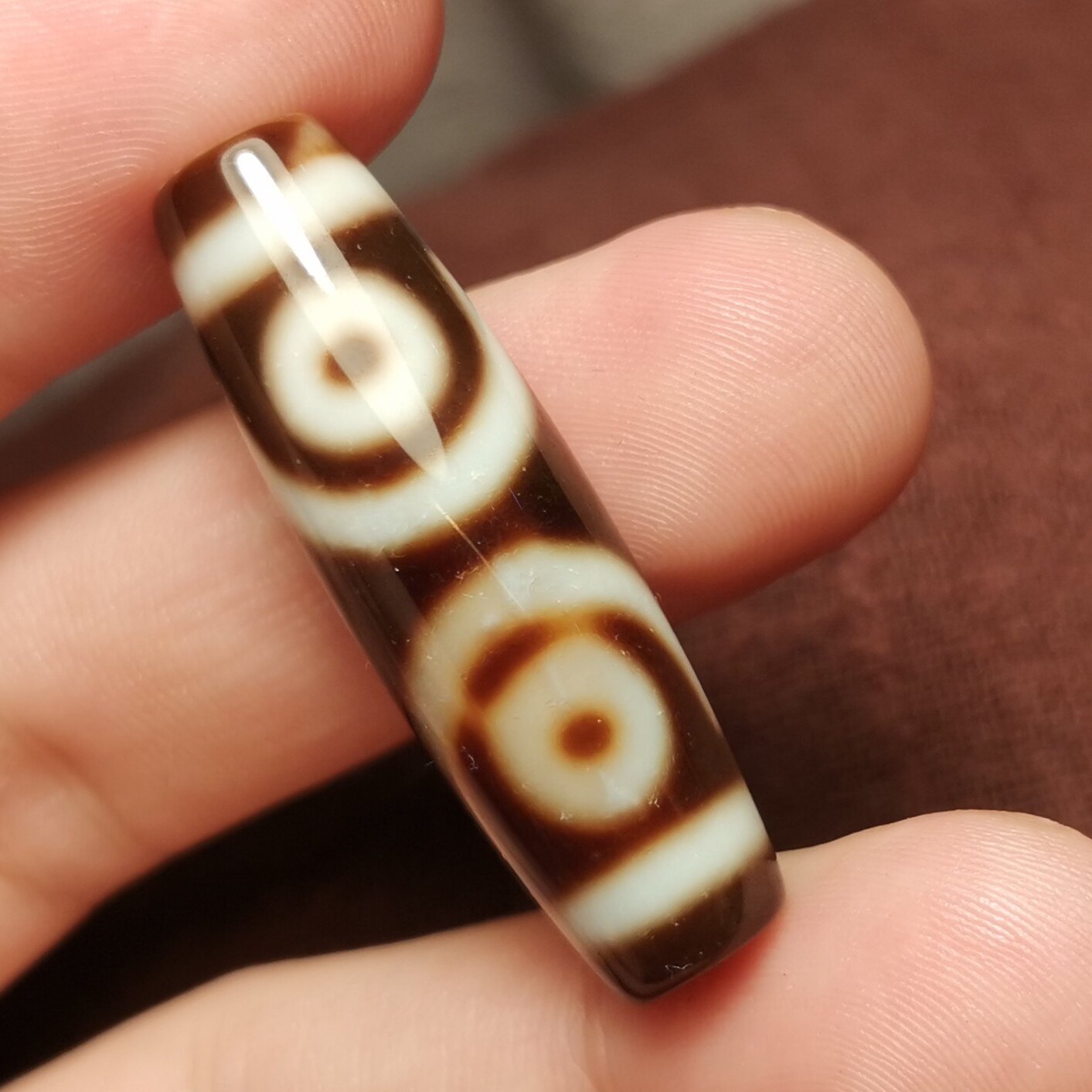 西藏文玩11*37mm老款式三眼天珠一物一图锁骨链吊坠顶珠随身佩戴