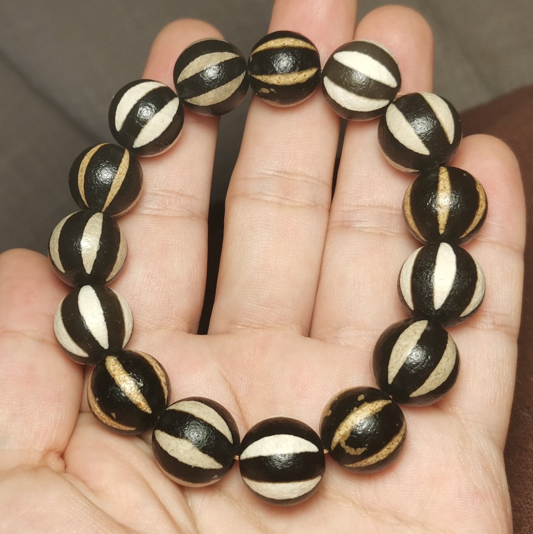 西藏文玩14mm邦迪克玛瑙玉髓珠瓜珠一物一图手链手串手持念珠佛珠