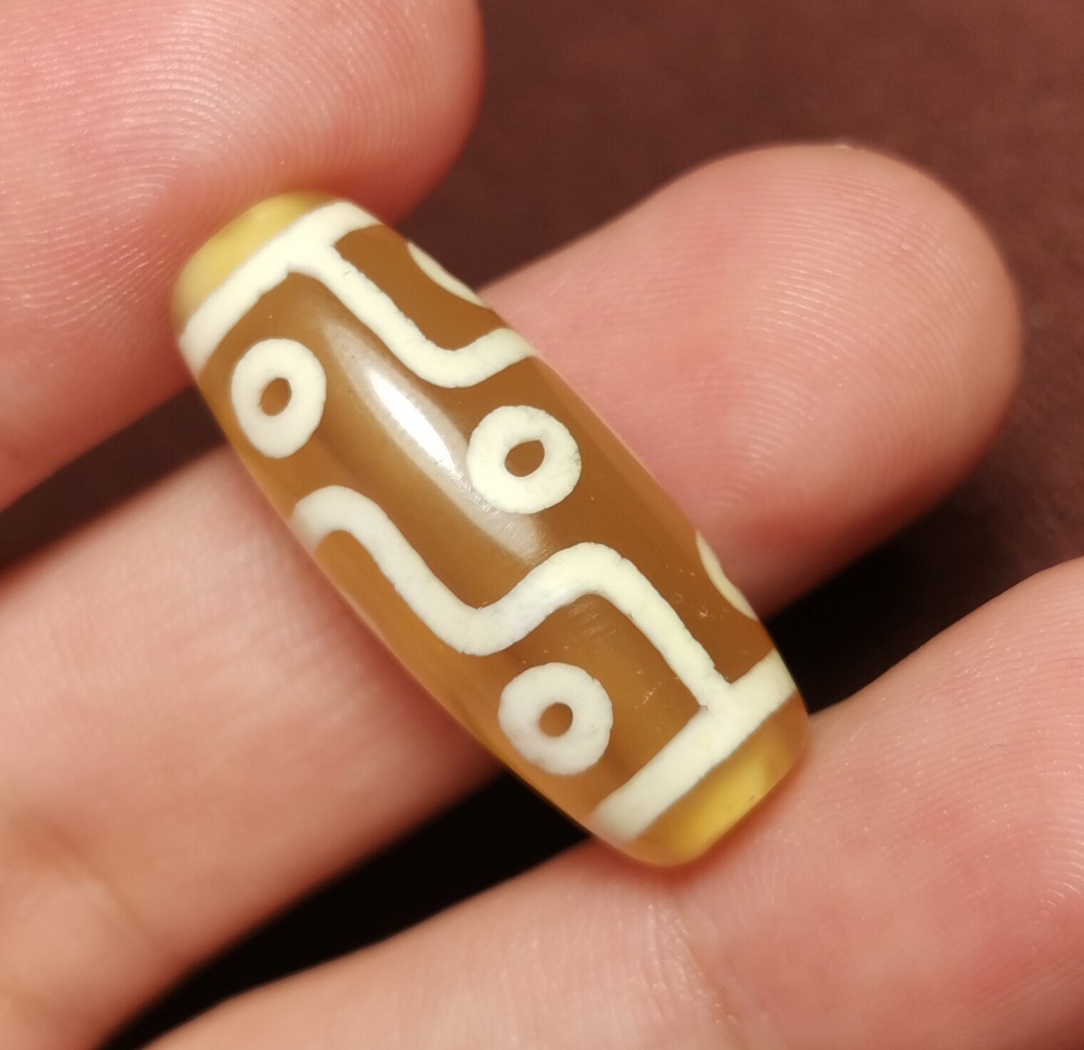 古玩珠11*28mm透黄色九眼天珠一物一图天然玛瑙玉髓吊坠顶珠挂件