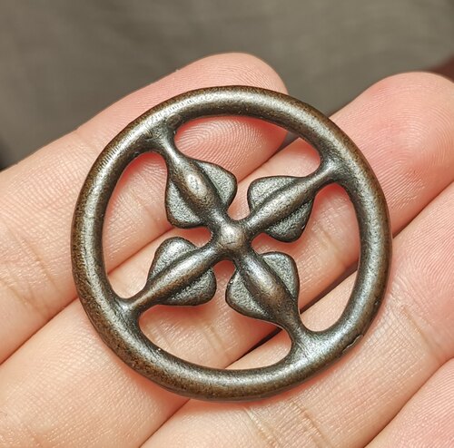 藏系文玩38mm铜质托甲皮壳复刻老款式十字环经扣挂件吊坠一物一图
