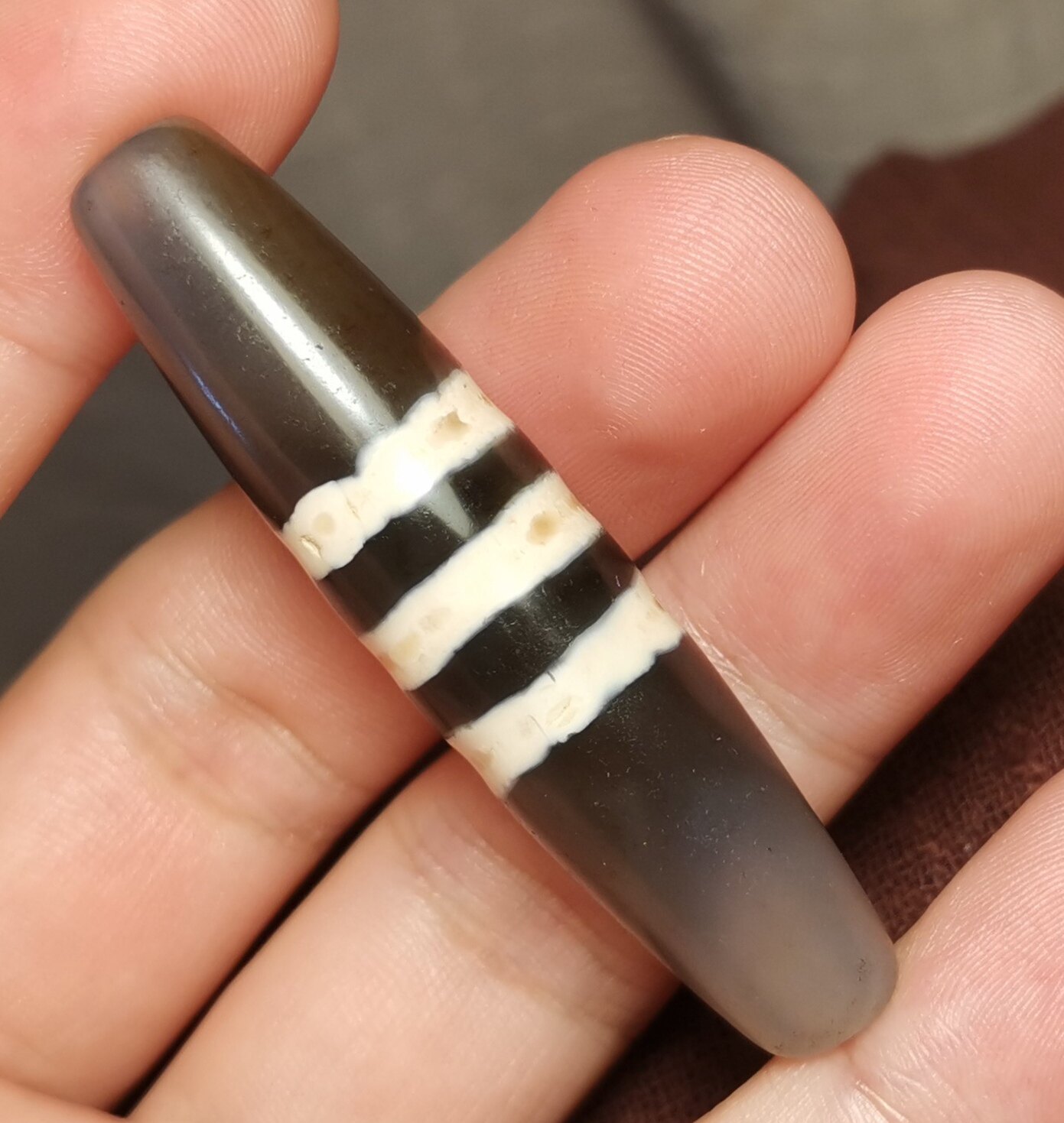 西藏文玩12*55mm二三线天珠一物一图老磨损老款式锁骨链吊坠顶珠