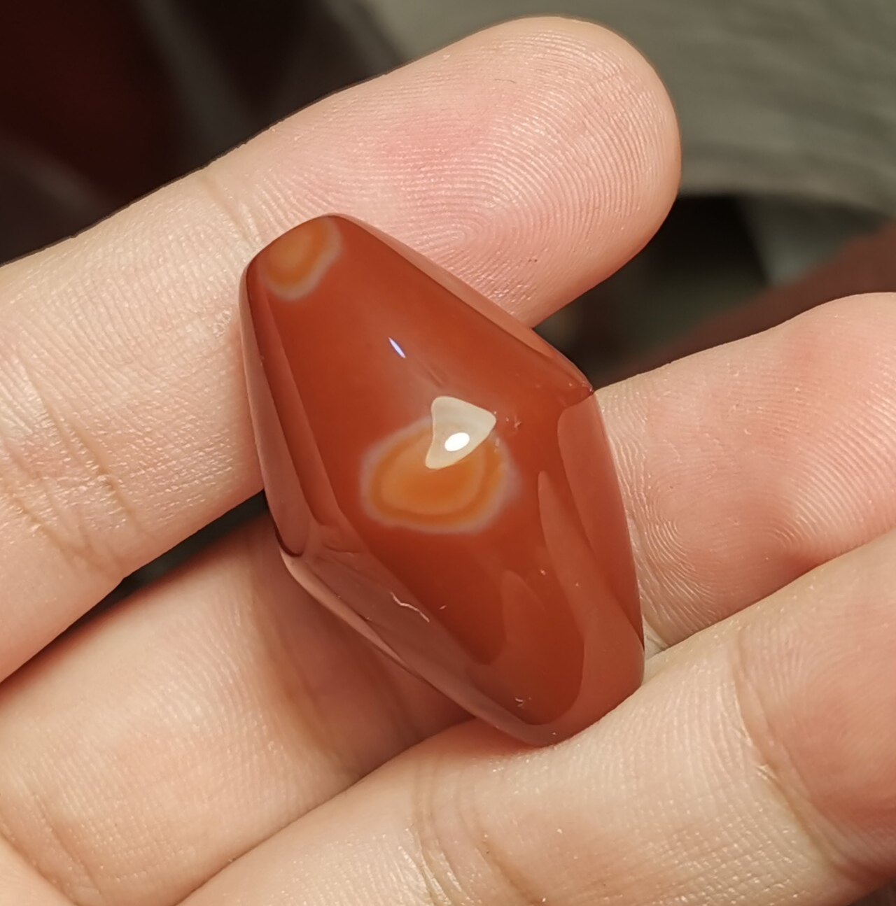 藏系文玩19.5*31mm红玉髓玛瑙缠丝佛珠一物一图佛心咒随身吊坠珠