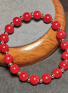 文玩佛珠8mm牛血红琉璃红色手链手串女士款礼品提色配饰养眼佛珠
