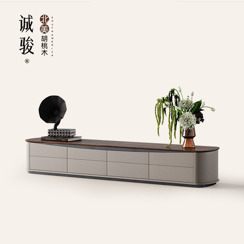 胡桃木实木现代轻奢电视柜极简