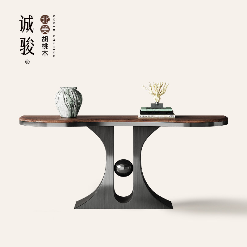 诚骏黑胡桃木玄关桌新中式靠墙案台过道柜轻奢现代入户高端玄关台