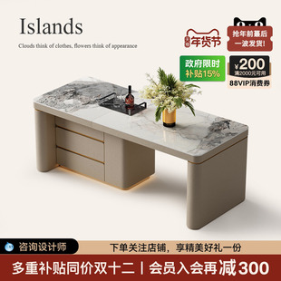 诚骏轻奢高级感电动升降岛台餐桌一体家用可伸缩小户型开放式吧台