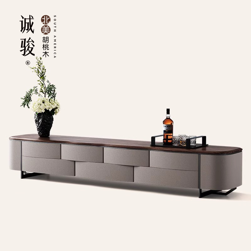 诚骏北美黑胡桃木电视柜现代别墅豪宅客厅原创轻奢茶几电视柜组合