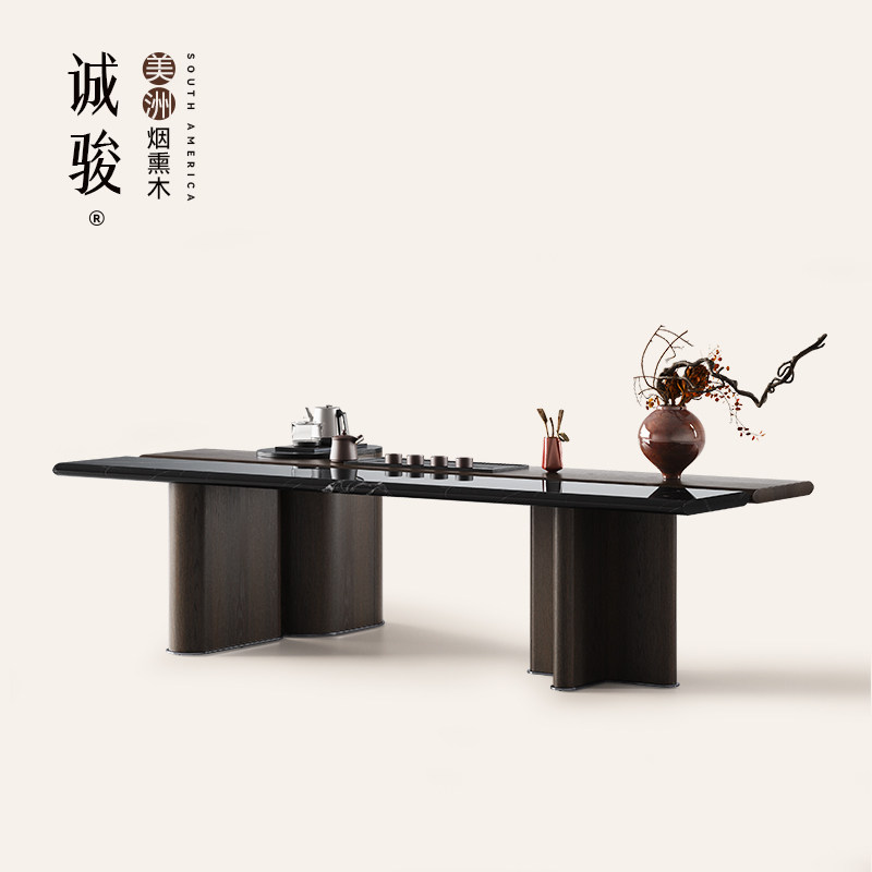 宋代美学茶桌天然大理石双拼