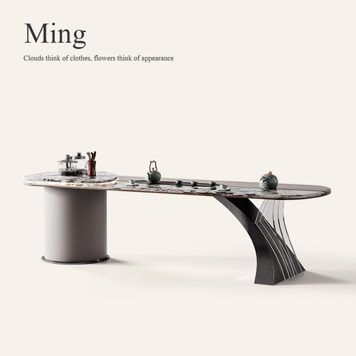 诚骏琴悦茶桌轻奢现代办公室用高档乌金木实木拼天然大理石泡茶台