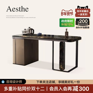 诚骏大理石茶桌现代简约书房办公泡茶一体天然奢石铂金钻轻奢茶台